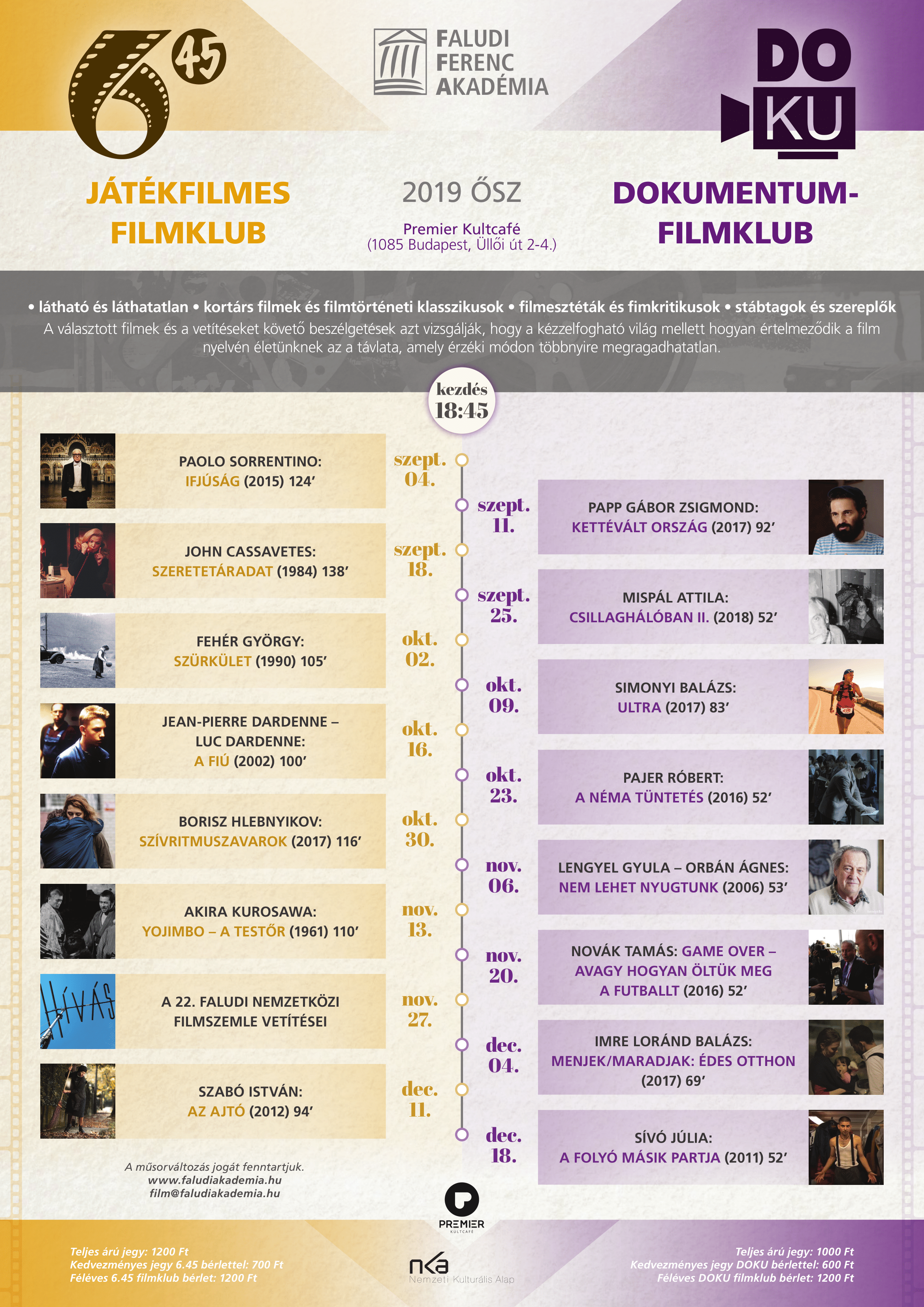 A Faludi Ferenc Akadémia őszi filmklubjainak programja